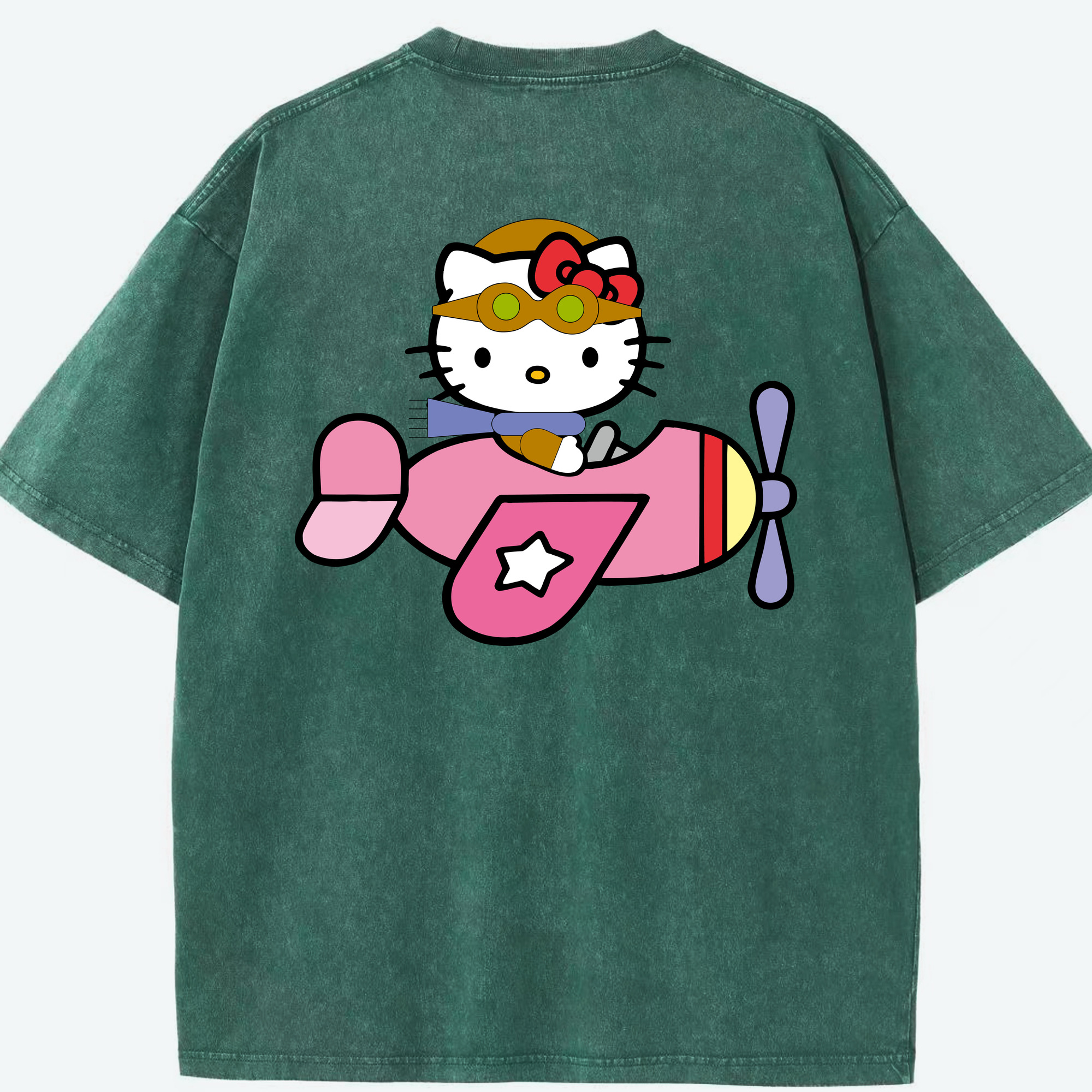 （画像用） Hello Kitty ハローキティ 綿100% ヴィンテージ風 半袖Tシャツ（背面プリント）